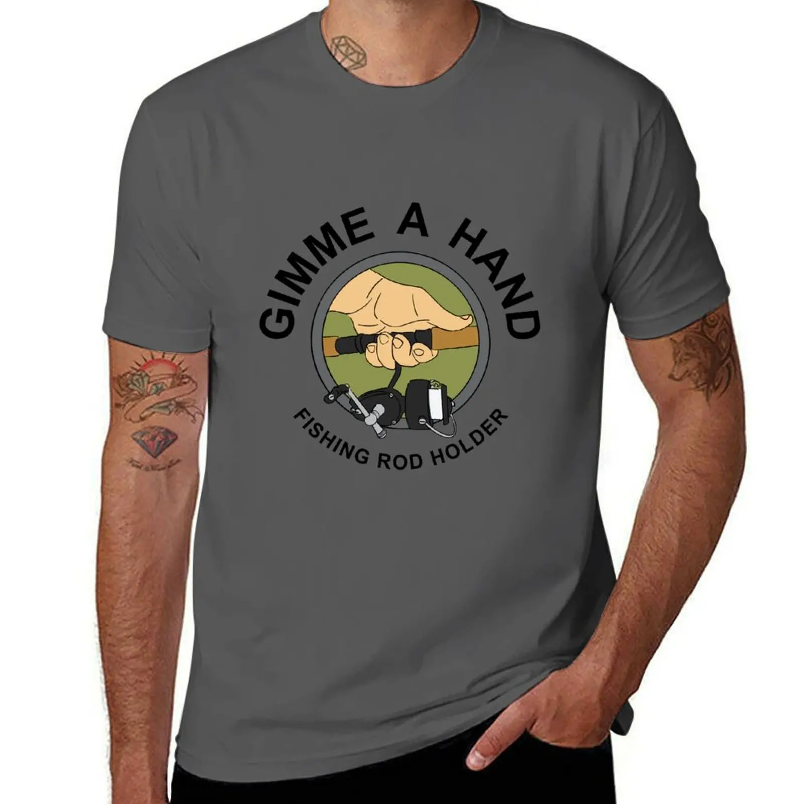 

Gimme A Hand (Fishing Rod Holder) T-Shirt Novelty Graphic Tee Shirt