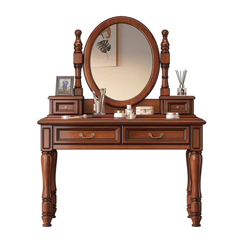 

Solid wood dresser, bedroom set, simple dresser, small apartment, retro makeup table with drawers and mirror