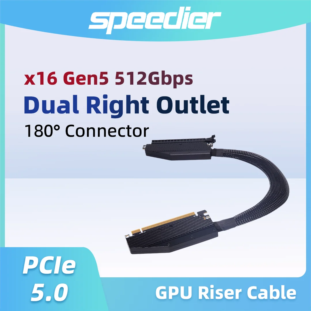 

ADT-Link PCIE 5.0 X16 GPU Extension Riser Cable 90 180 270 Degree Gen5 512Gbps Double Reverse for NVIDIA RTX50 AMD RX90 Server