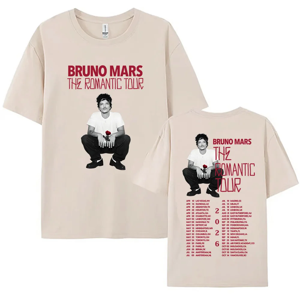 Bruno Mars The Romantic Tour 2026 T-shirt Summer Short Sleeve O-neck Mens Tshirts Streetwear Hip Hop Singer Graphic Print Shirt