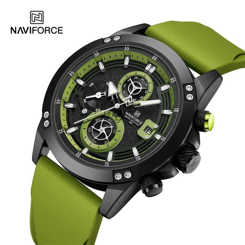 NAVIFORCE 8033 Men\'s Watches Brand Top Silicone Strap Waterproof Multi Functional Night Glow Date Sports Quartz Watch for Men