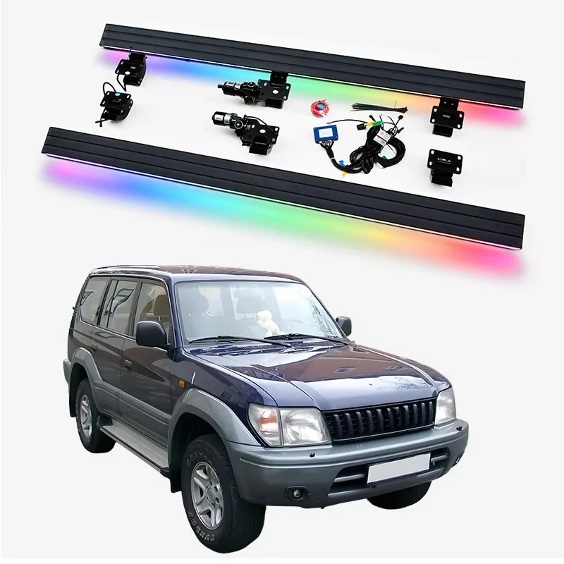 Electric Running Boards Retractable Aluminum Alloy Neon LED Lights For Land Cruiser 90 Prado J90 1996-2001 with Carry Bag