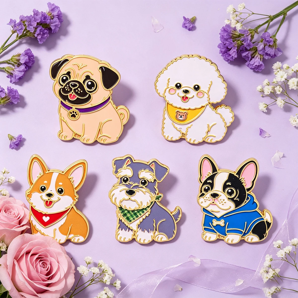5 Stück niedliche Hundemotive als Emaille-Anstecknadeln, Cartoon-Bulldoggen-Brosche für Mäntel, Damen-Broschen, Anstecknadeln für Kragen und Revers, Metallabzeichen, Schmuck, Geschenke für Tierliebhaber. – Detail 7