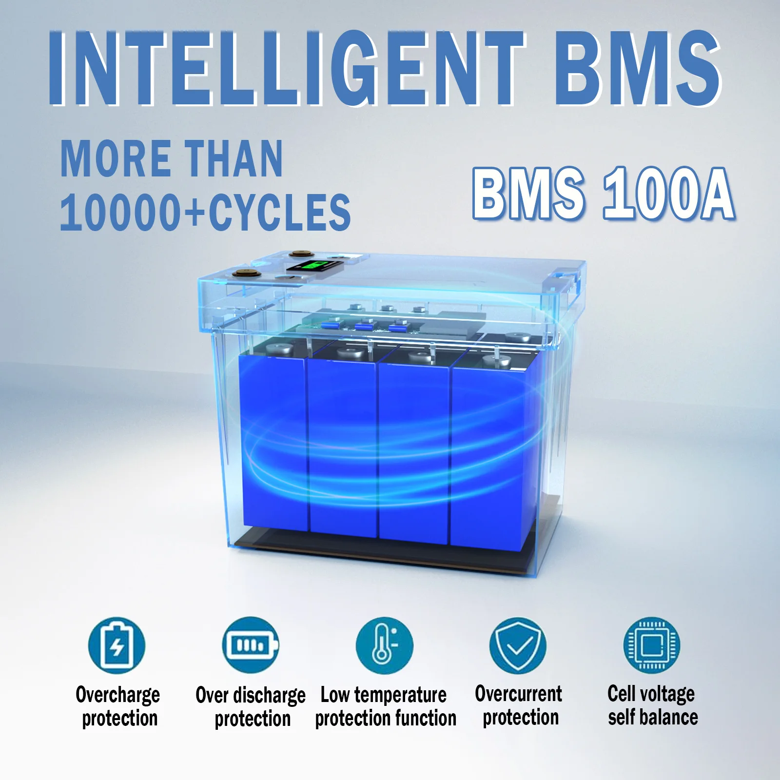 Bateria de Lítio Recarregável, Bateria LiFePO4, 12V 100Ah, 1 Pacote de 12V 100Ah, para RV,Solar, Marinho, Trolling Motor,Off-Grid