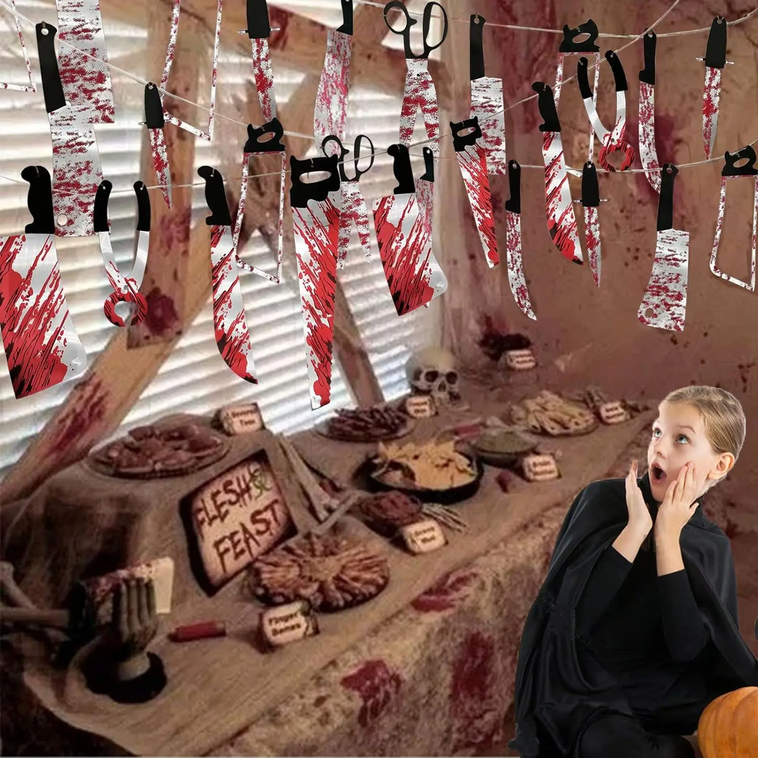 1-4Set Bloody Halloween Banner Horror Hanging Decoration for Haunted House Movie Theme Birthday Carnival Party Halloween Gift
