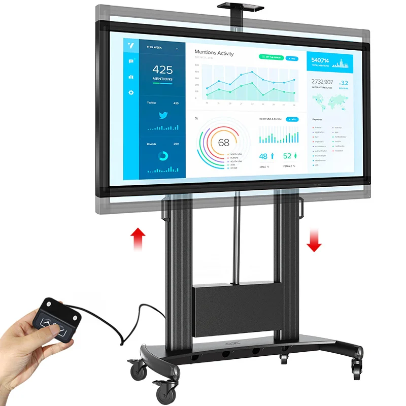 Motorized Lift Screen Heavy Duty TV Mount Cart Fits Most 60-100 Inch Flat Panel LED LCD TV Loading 134kgs 300lb