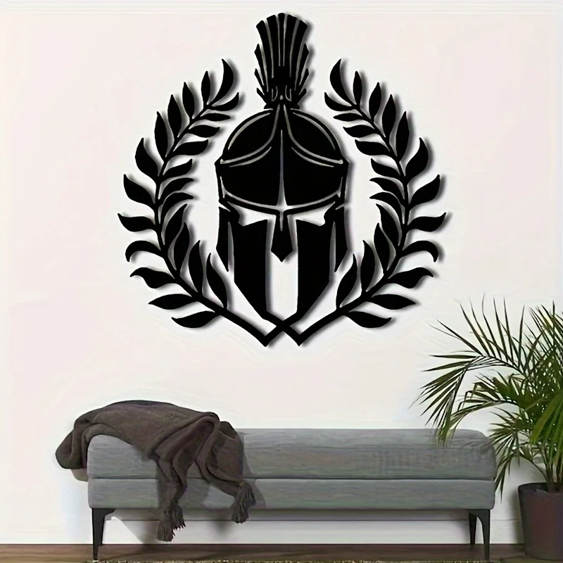 Spartan Warrior Helmet Metal Wall Decor - Detailed Gladiator Sculpture for Man Cave, Ancient Greek History Buff Gift