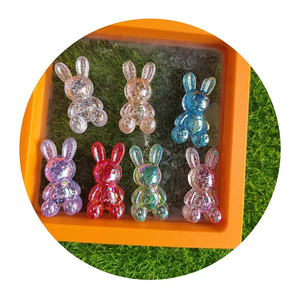 19*37MM Colorful Glitter Mixed Easter Rabbit Bunny Charms Flatback Cabochons For DIY Craft Jewelry Making Ornament