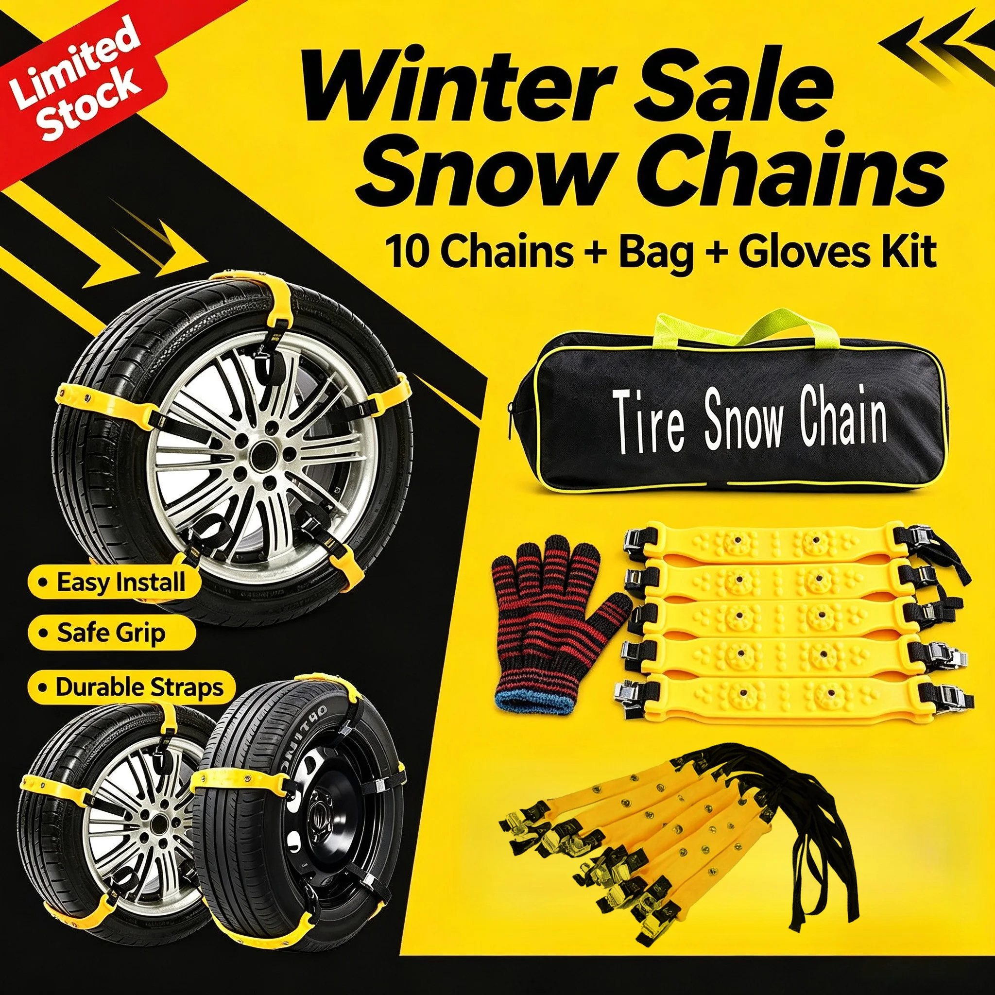 Off Road Winter Anti Slip Tire Chains 10PCS Snow Wheel Bands Anti Skid Safety Gear Fit Motorcycle And Automobile Snow Road Use