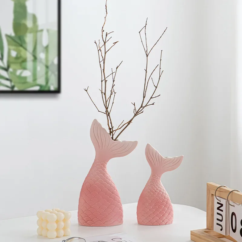 CAPIRON Mermaid Tail Ceramic Vase Set Pink Modern Nordic Style Desktop Flower Cute Home Decor Creative Decorative Living Room