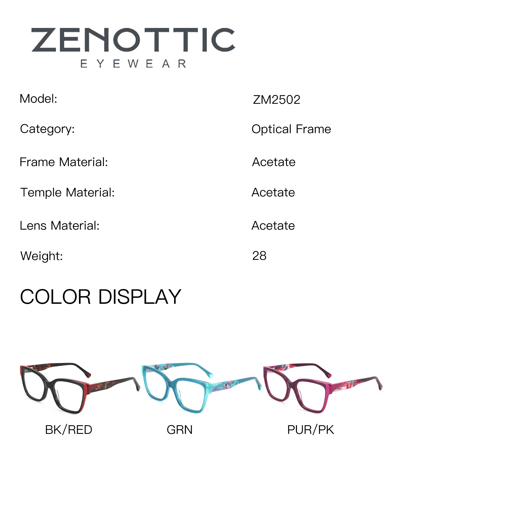 ZENOTTIC Handmade Acetate Square Progressive Lenses Woman Blue Light Blocking Photochromic Multifocal Prescription Eyewear