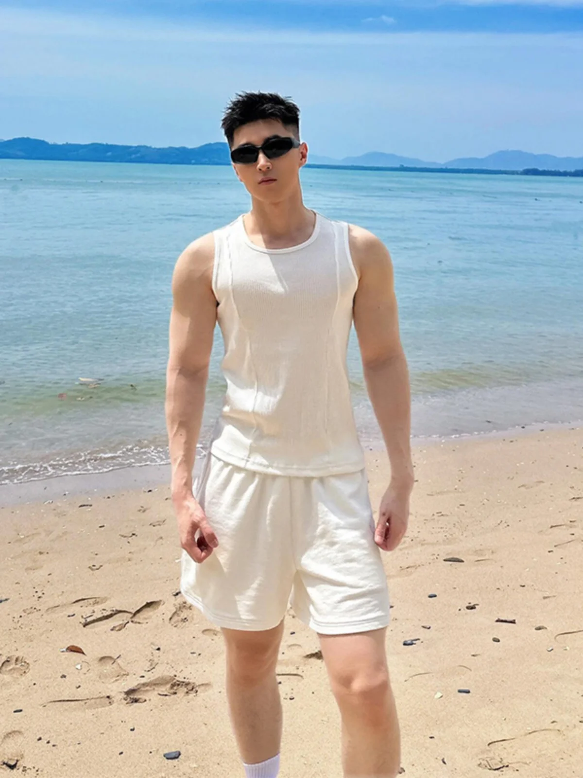 

Мужские летние спортивные брюки Cleanfit из чистого хлопка, белые, американского кроя, выше колена, прямые, повседневные, для спорта