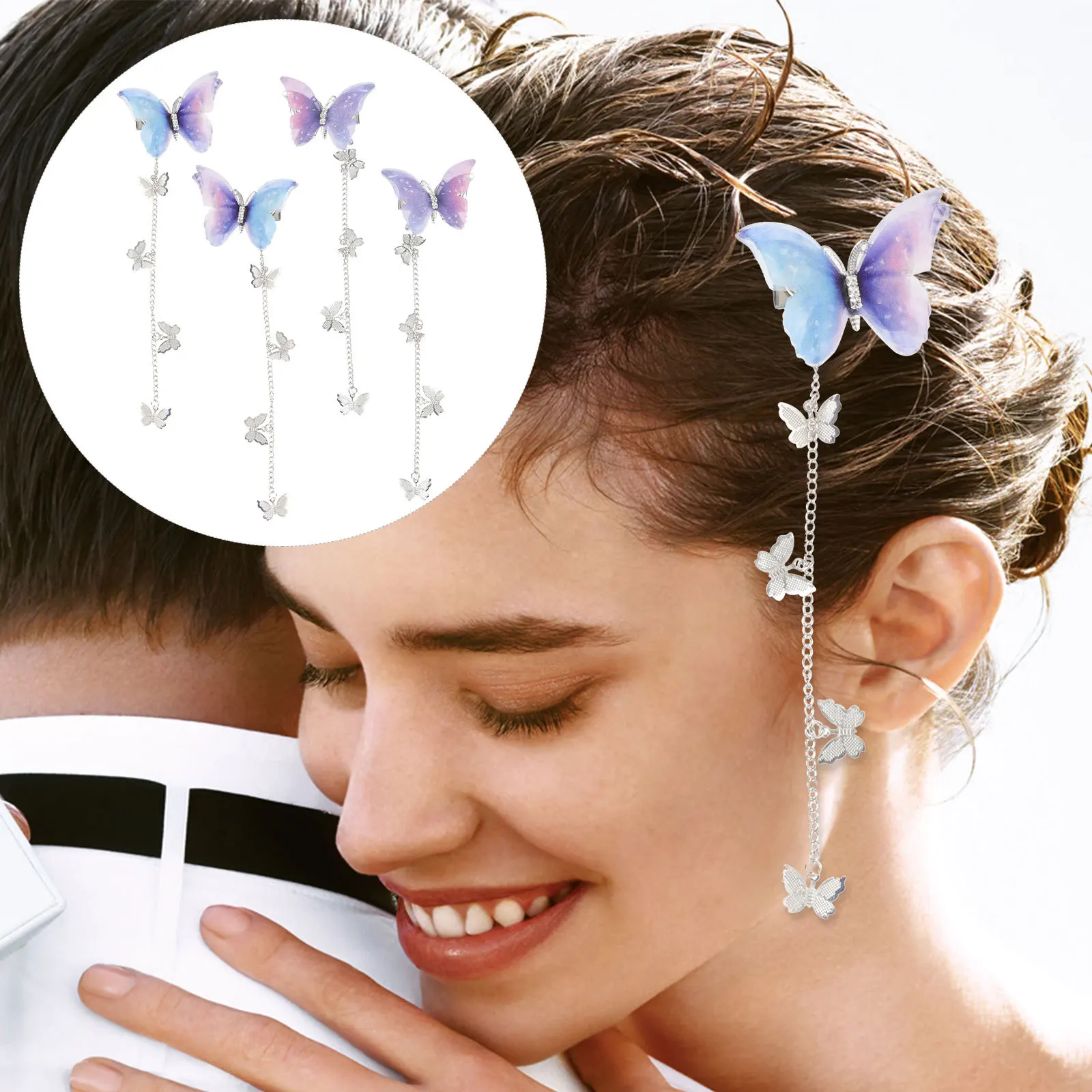

4Pcs Butterfly Tassel Hair Clips Metal Hair Accessories for Women Girls Wedding Birthday Party Decorative Pins