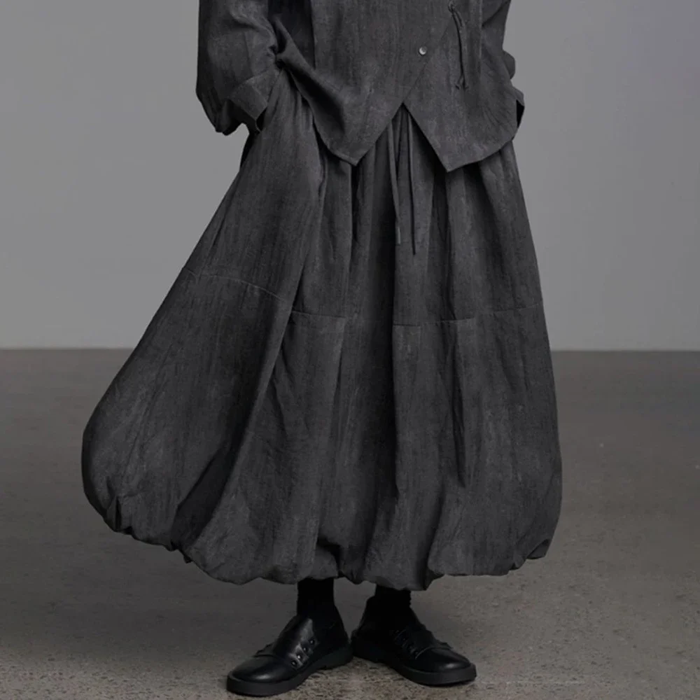 Осень-зима, мужская модная ниша для поездок на работу, против морщин, юбка с бутоном цветка, плиссированная черная юбка трапециевидной формы с высокой талией, унисекс