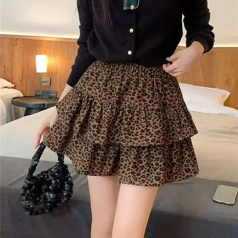 Leopard Print A Line Skirt High Waist Women Spring Summer Fashionable And Versatile Skirt For College Student