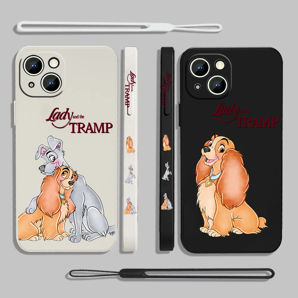 Disney Dog Lady And Tramp For iPhone 15 14 13 12 11 Pro Max 8 7 Plus XR XS X Liquid Left Rope Phone Case