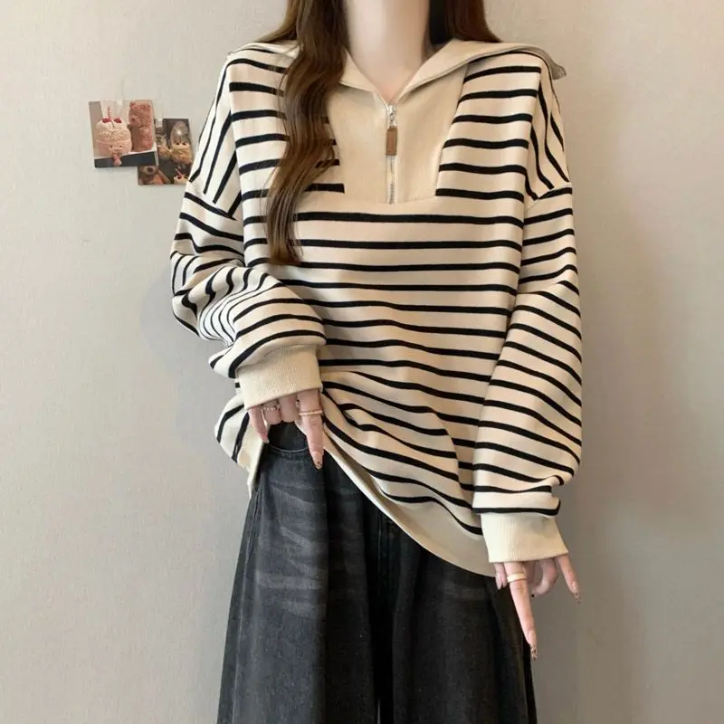 

Slim Fit Long Sve Ne Sweatirt Women's Spring Autumn Thin Korean Sle Loose Versatile f Zip up Trendy Brand