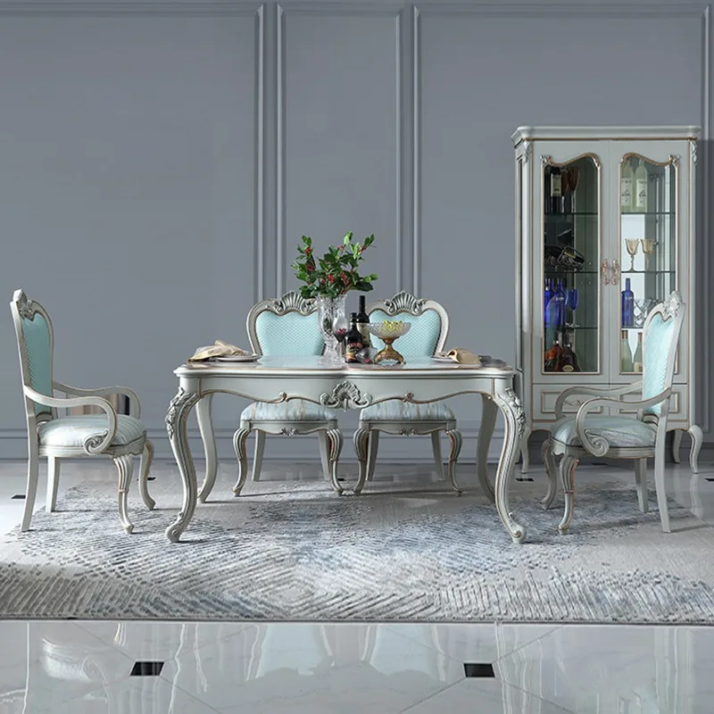 European New Arrivals Luxury High End Dining Table 6 Chairs Royal Antique Classic Wooden Dining Room Furniture Set