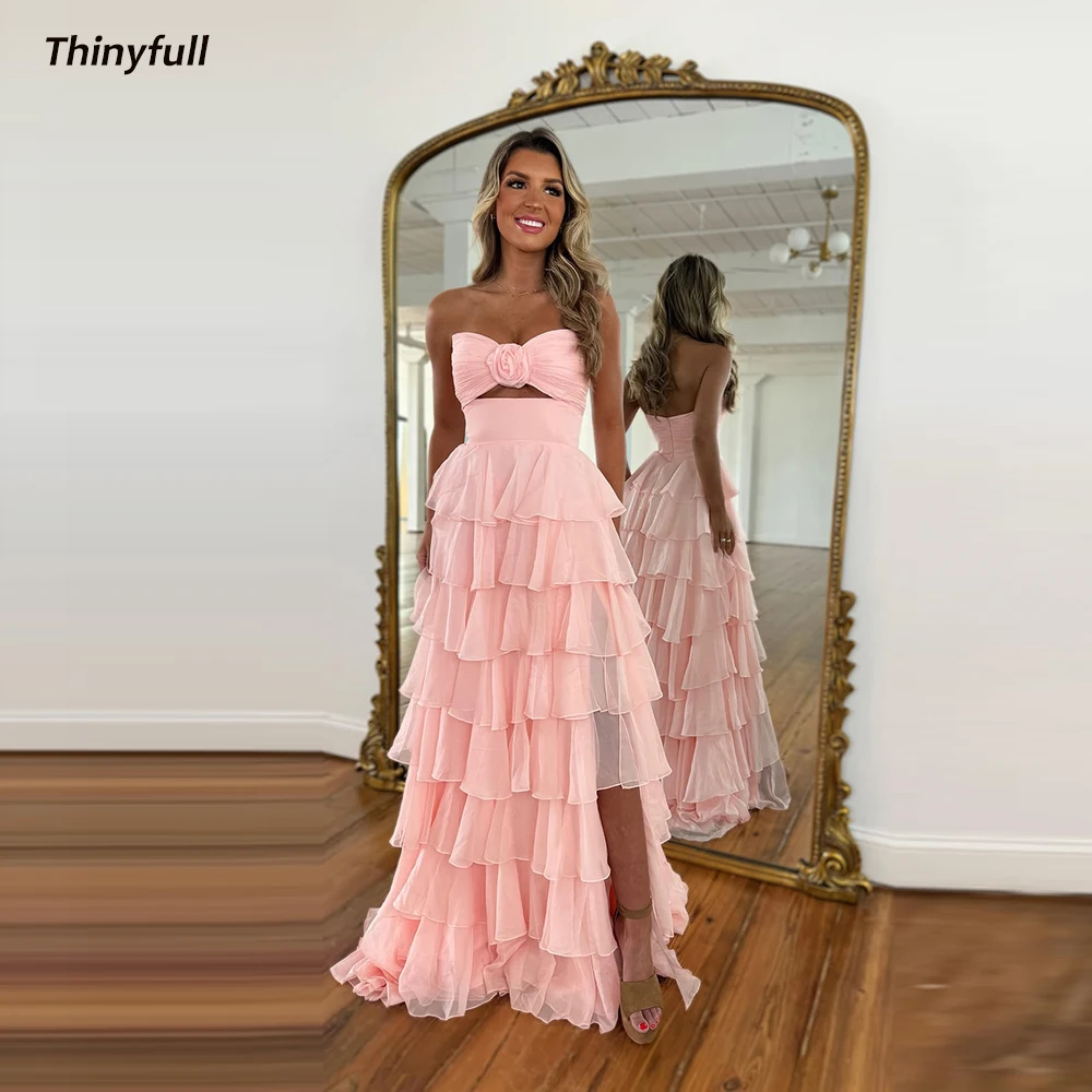 

Thinyfull A-line Arab Chiffon Prom Dress Sweetheart Sleeveless Tiered Evening Dresses Long Gown Robe De Soirée Customized