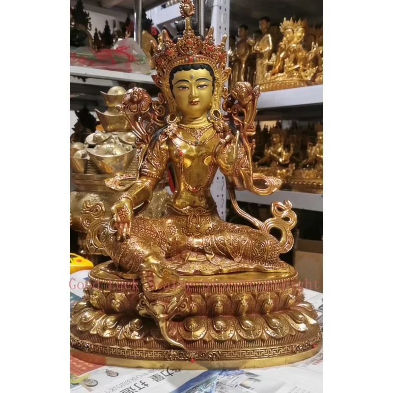 

Wholesale Buddhist supplies 45CM large Buddhism bless safe health good luck high grade BRASS GREEN Tara Guan yin Buddha statue