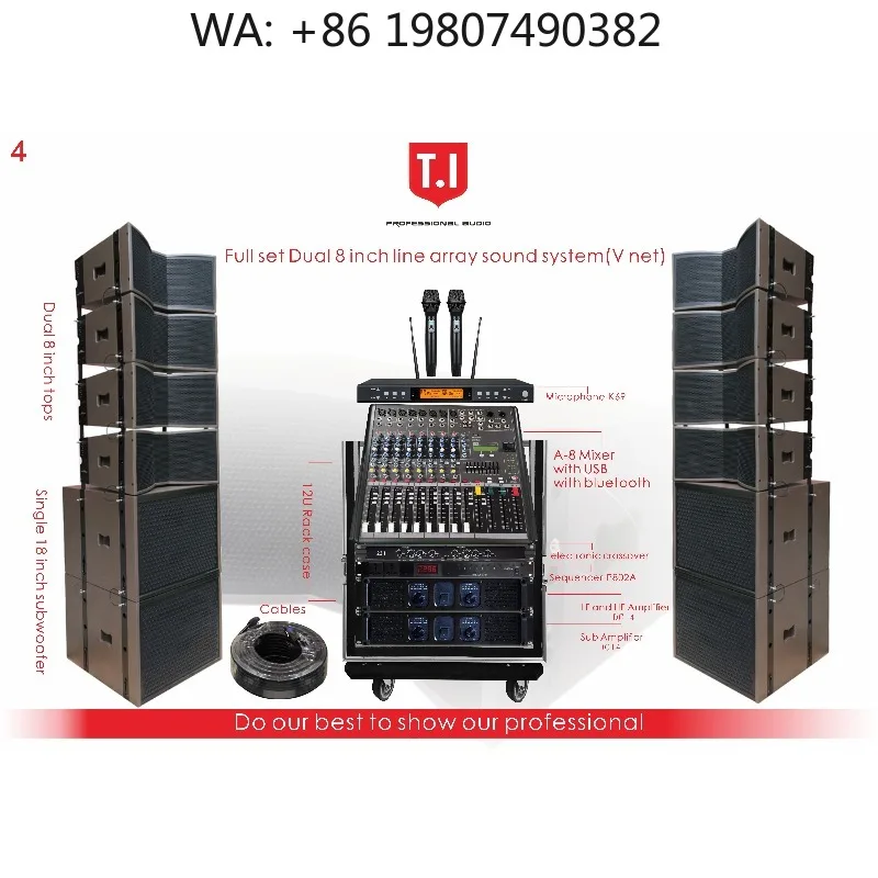 Complete Dual 8 Inch Line Array Sound System, Professional Stage Audio Speakers for Church and Live Performance