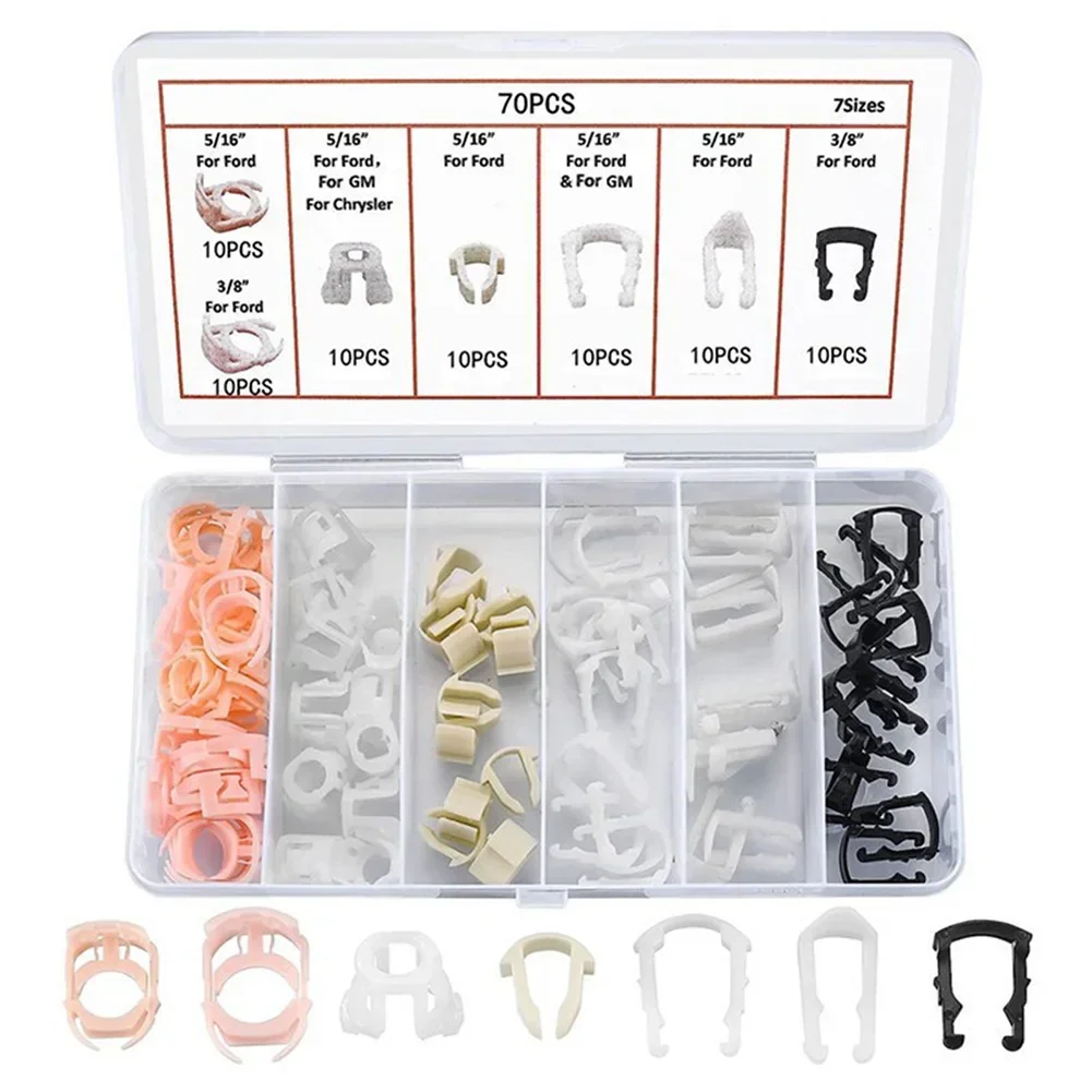 70pcs car Fuel Line Retainer Clip Assortment 5/16" and 3/8" for Ford 61280 Fuel Line Retainer Clip Car Accessory Plastic