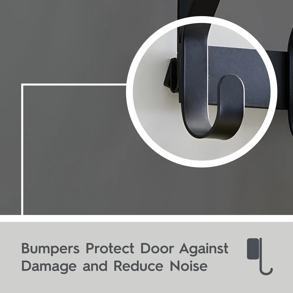 Over-the-Door Hook Rack with 6 Double Hooks Towel Robe Accessories Heavy Duty Matte Black Steel Tool-Free Installation