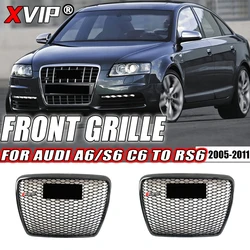 XVIP RS Style Trim Grill Front All Glossy Black Bumper Grille For Audi A6 S6 C6 2005-2011 To RS6 Style High Quality Upper Grille