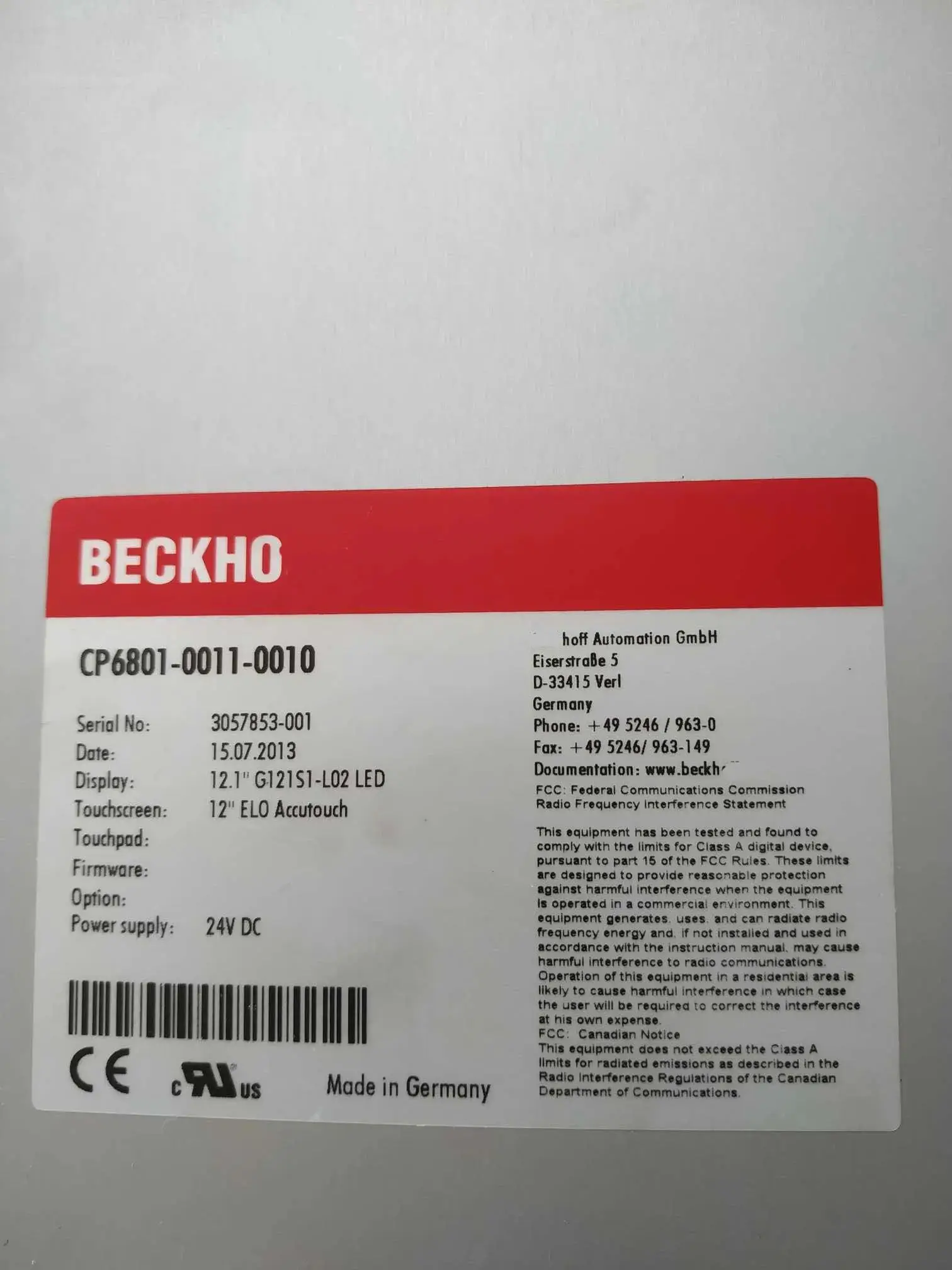 Painel de operação CP6801-0011-0010 para Beckhoff CP6801-0011-0010