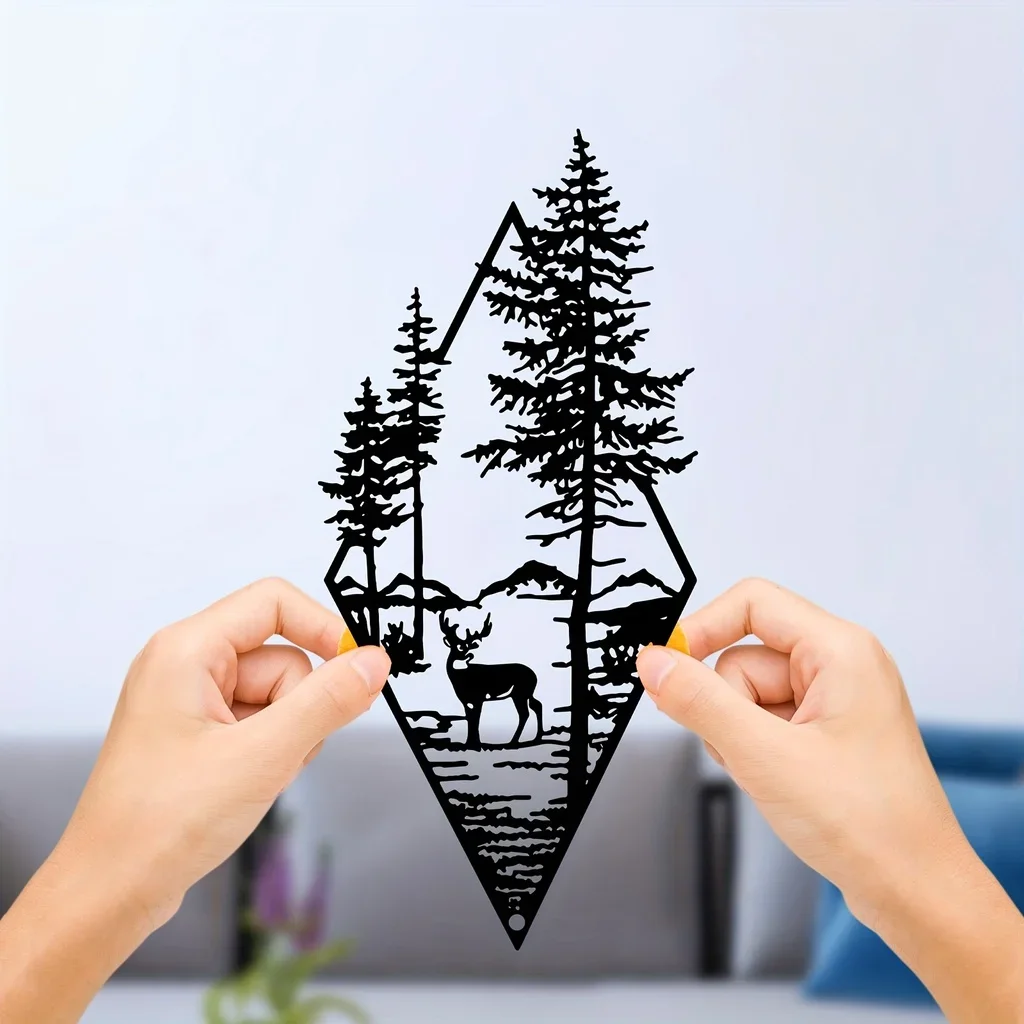 CIFBUY Landscape Wall Art, Deer & Scene Metal Wall Art Ornaments Home Decor, Home Decor Modern Art Wall Ornaments, Wall Sticker