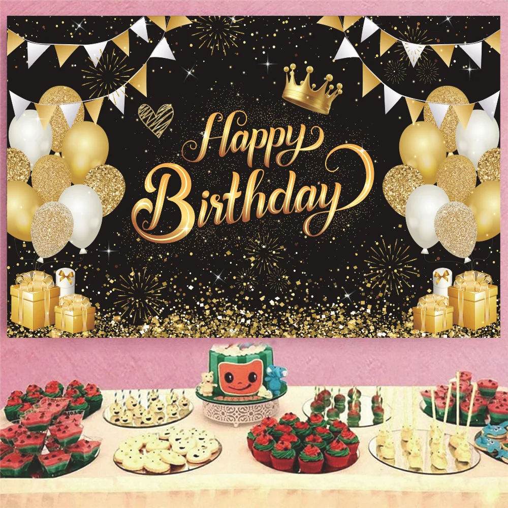 Schwarz Gold Geburtstag Einweggeschirr Set Pappteller Tassen Servietten Tischdecke Erwachsene Alles Gute zum Geburtstag Party Dekoration Hochzeit – Detail 8