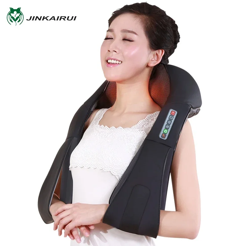 Jinkairui Electrical Neck Shoulder Back Body Massager Shiatsu Kneading Infrared Heated Massage Car Home Masaj Device with Box