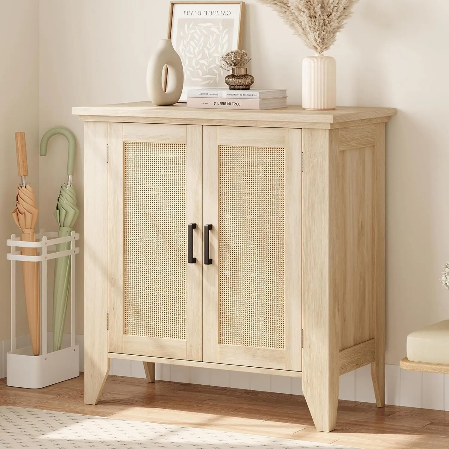 

Rattan Buffet Cabinet,Small Storage Cabinet with Doors and Shelves,Sideboard Accent Console Entryway Cabinet with Storage