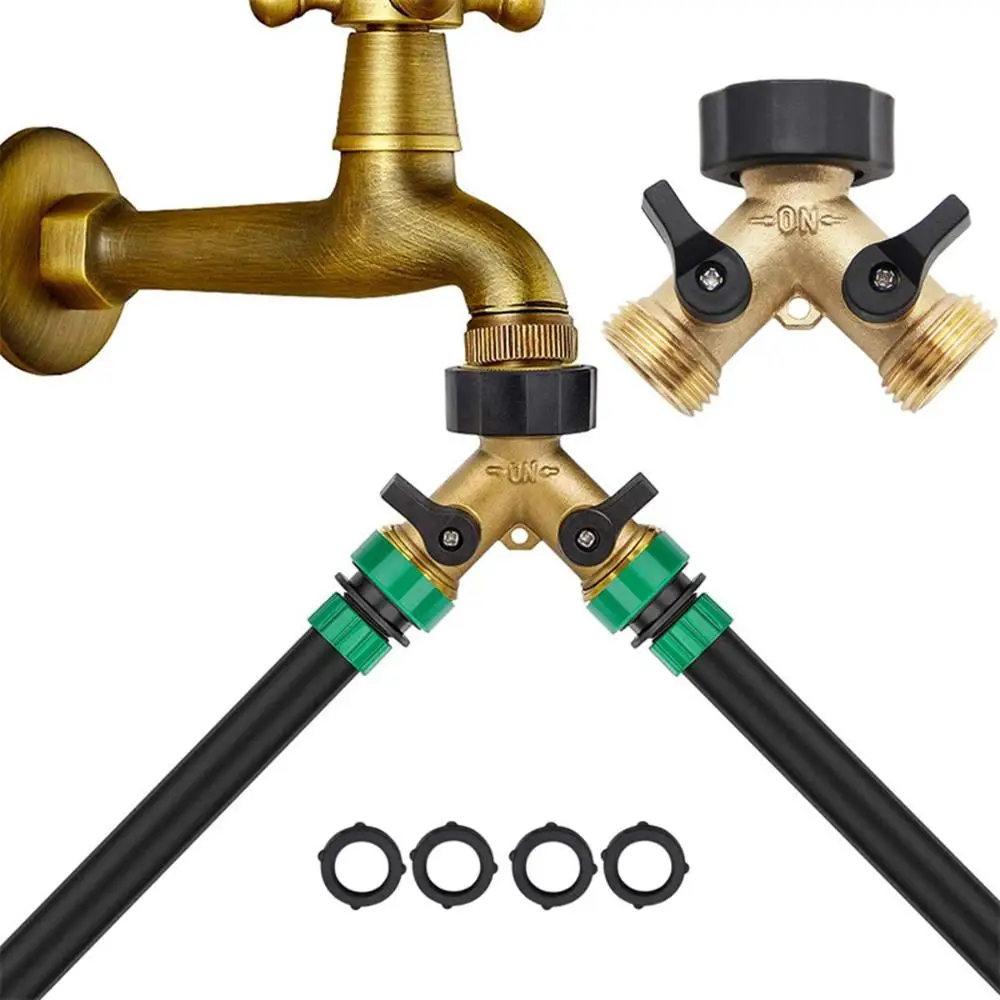 

Outdoor Lawn Brass 2 Way Y-shape Hose Splitter Connector Adapter Shut Off Valves