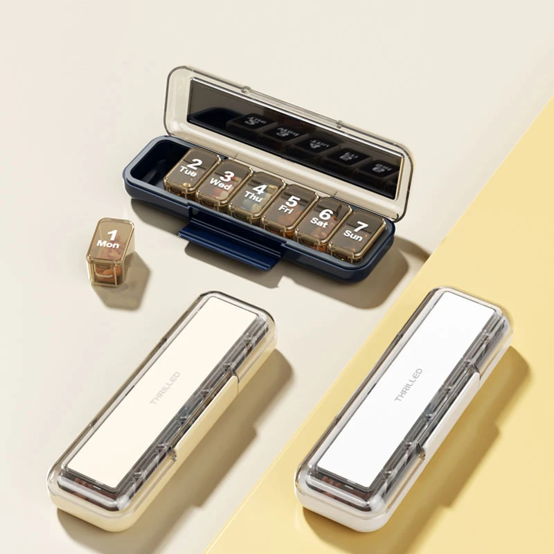 7-Day Weekly Medication Organizer and Dispenser Box, with Detachable Independent Small Pill Boxes (Can Be Used as a Jewelry Box or Storage Box), Triple-Sealed Moisture-Proof and Light-Proof Travel Pill Box, Portable Vitamin Storage Box, Suitable for Daily Medication Management for the Elderly