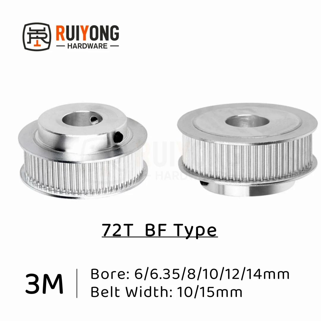 

HTD3M Timing Pulley 72Teeth BF Type Bore 6/6.35/8/10/12/14mm Belt Width 10/15mm 3D printed parts