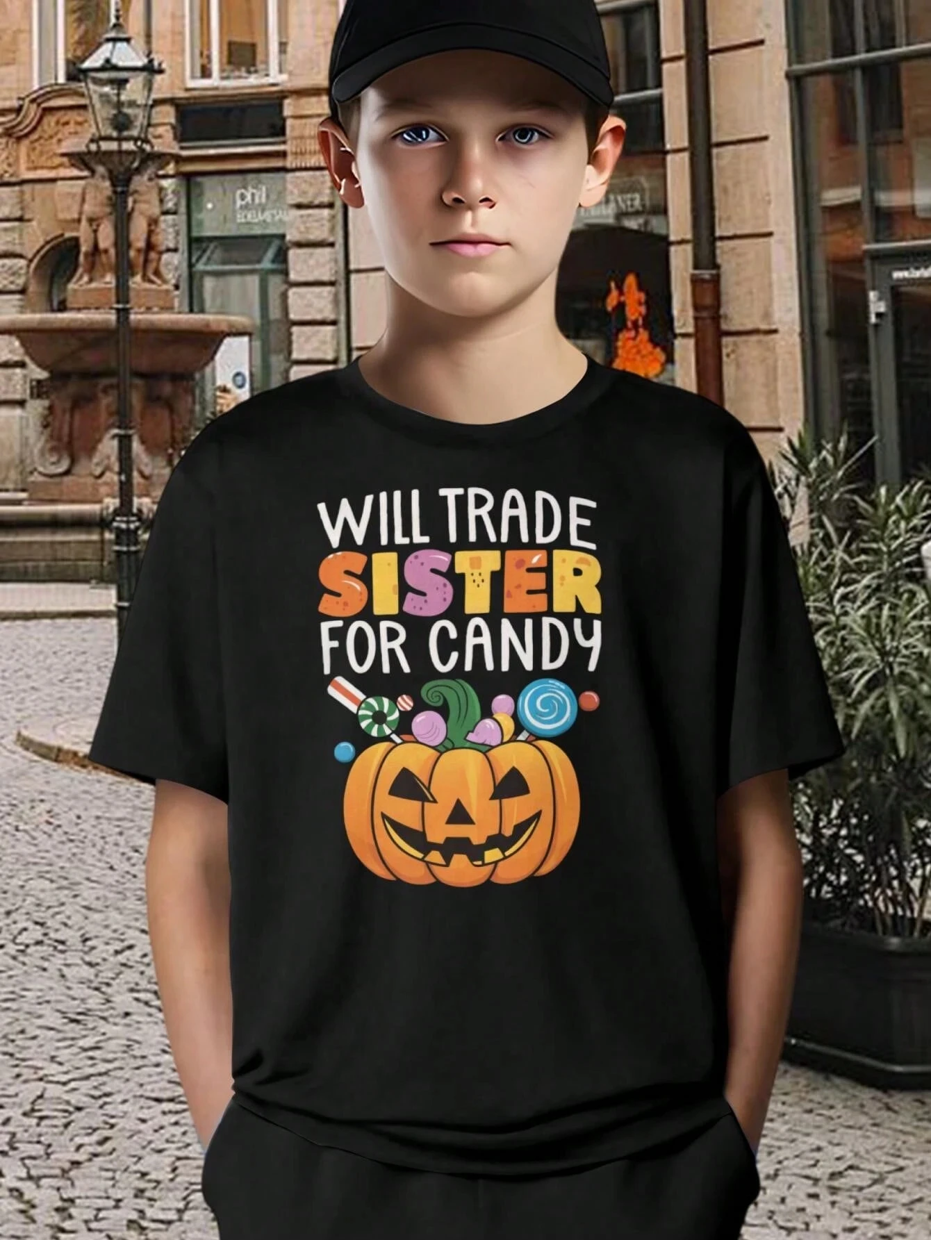 Kinder T-Shirt Lustige Mode Halloween Kürbis Bedrucktes T-Shirt Kinder T-Shirt Sommer Mädchen Jungen Shirt Casual Tops Rundhalsausschnitt Kleidung