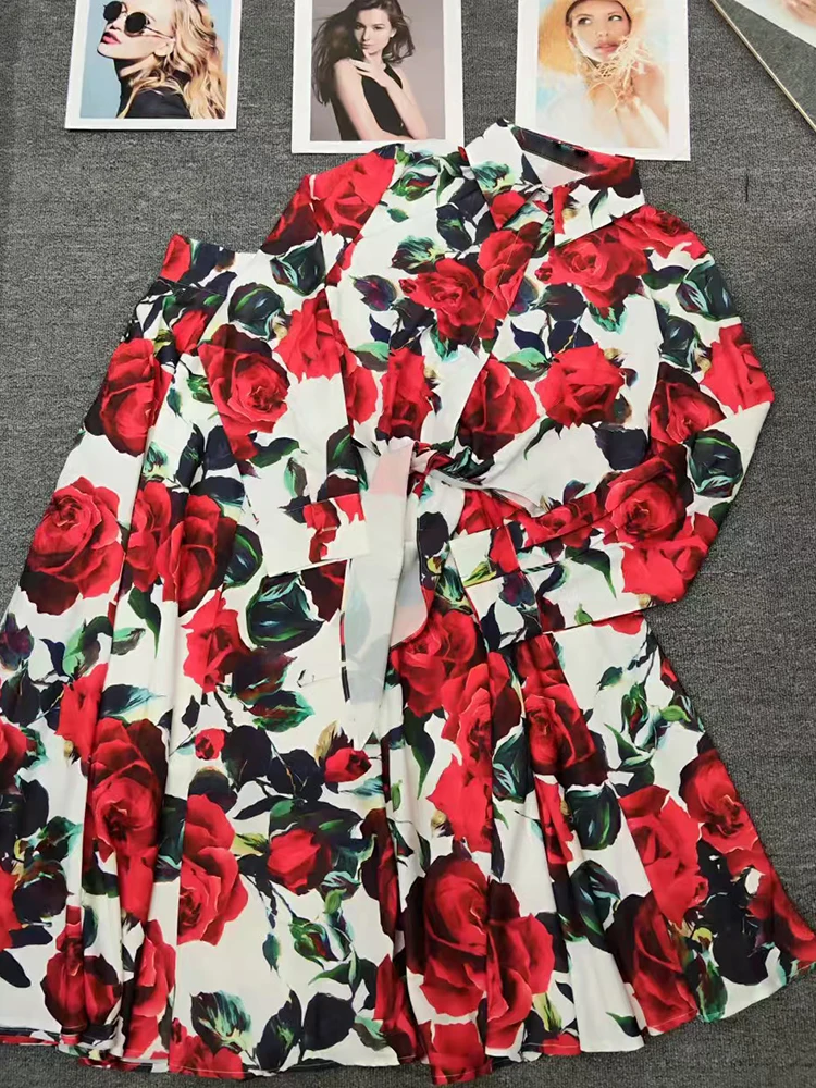 Conjunto de camisa recta ceñida con tiras y estampado retro de dos piezas para mujer de otoño 2025, conjunto de falda holgada plisada de cintura alta