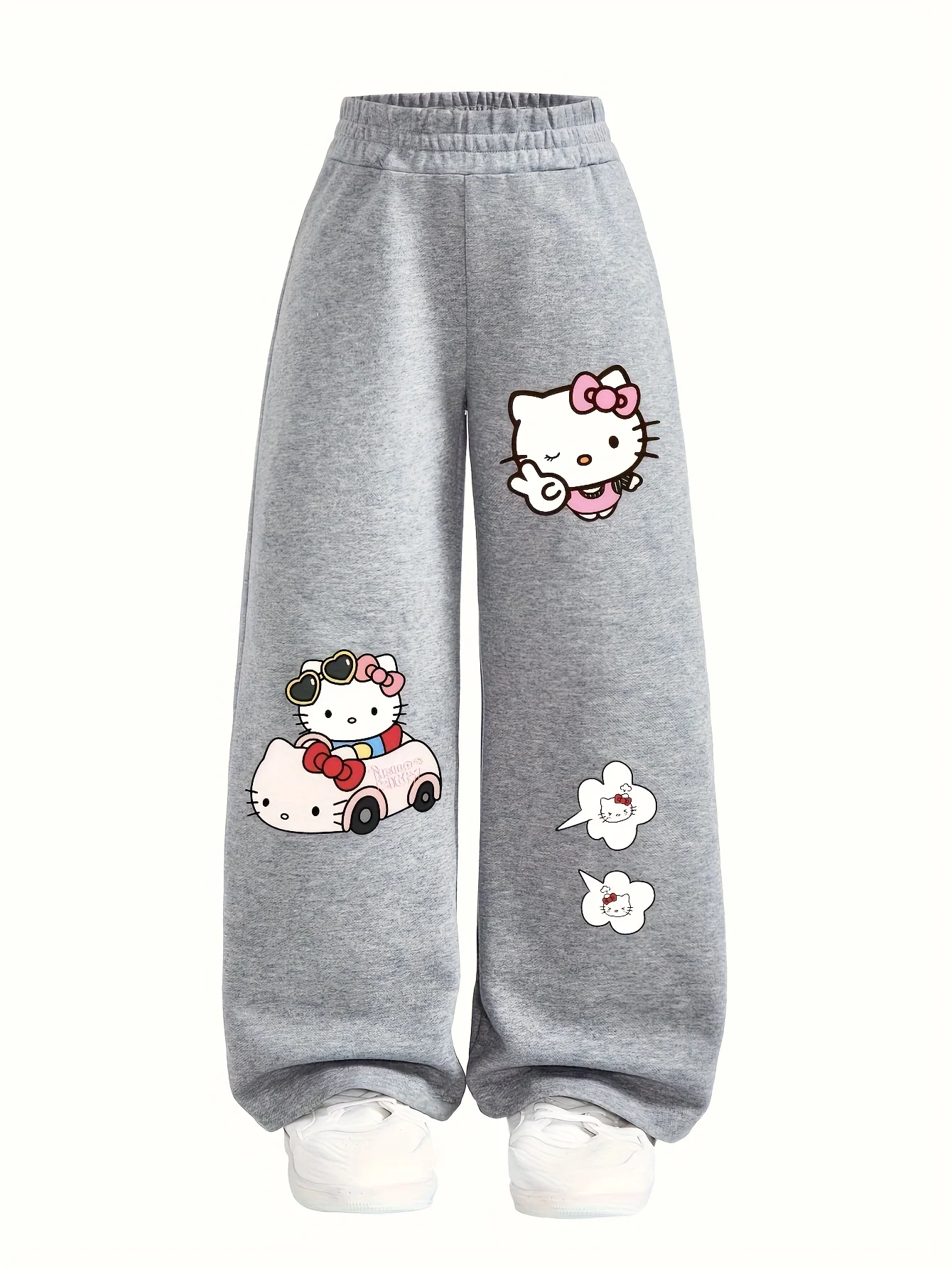 

Женские свободные прямые флисовые спортивные штаны Sanrio Hello Kitty на осень-зиму с эластичным поясом, модная уличная одежда, универсальная