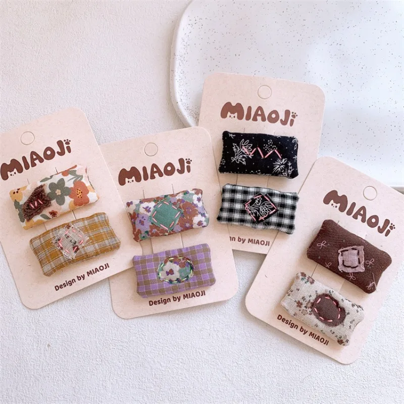 

Мягкие квадратные заколки для волос в клетку с цветочным узором для милых девочек, для боковых прядей, детские заколки-невидимки, милые нескользящие заколки для малышей, не повреждающие волосы