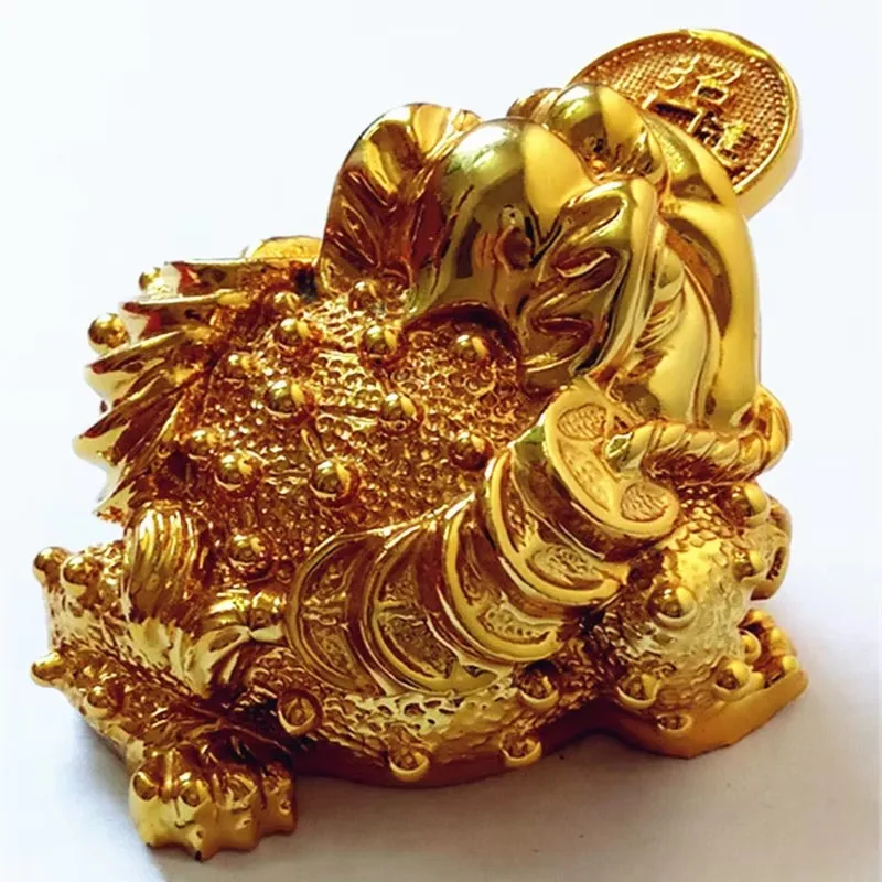 Gold-plated Process Feng Shui Three Legged Money Frog Fortune Lucky Toad with Chinese Coin Resin Craft Golden Color Home Decor