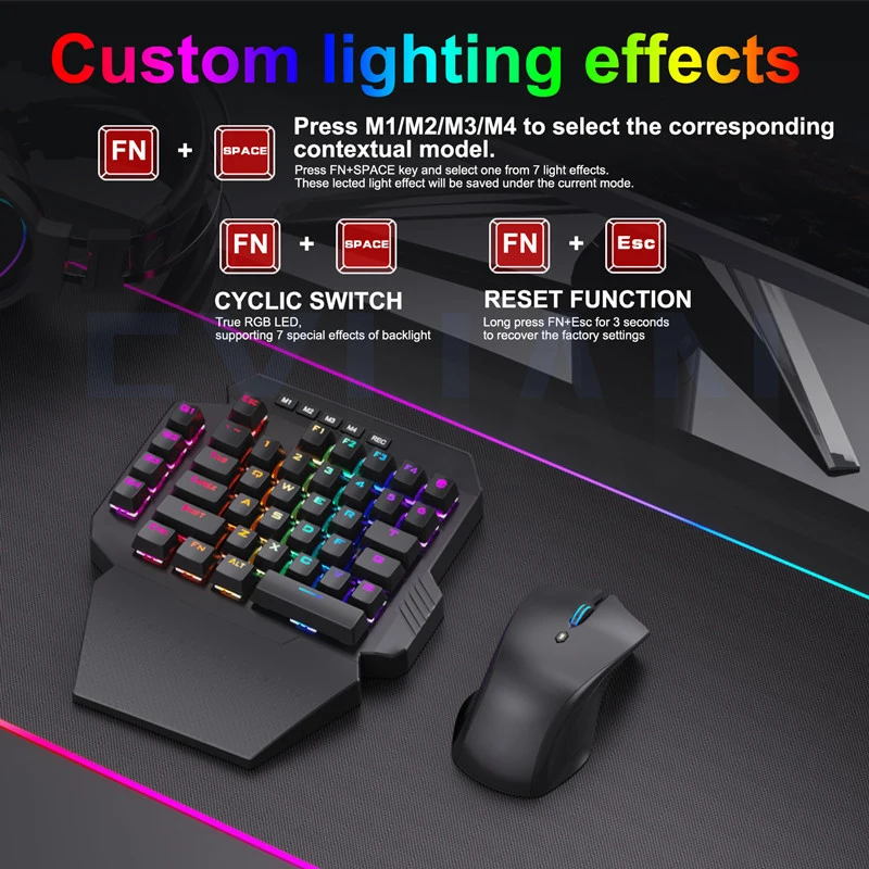 Mini One-Handed Gaming Mechanical Keyboard Ergonomics Gaming Keyboard Mouse Combo Gamer Tablet PC Laptop USB Wired + Wireless