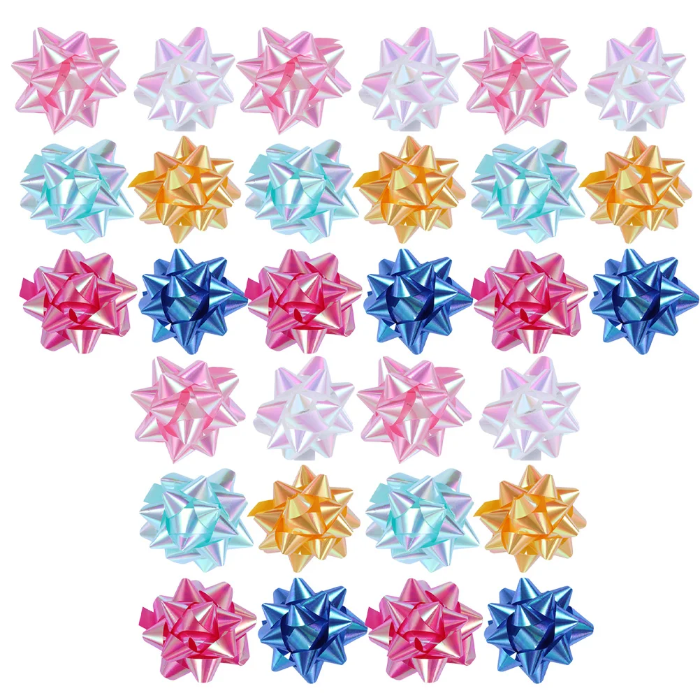 

50 Pcs Star Pull Flower Ribbon Gift Wrapping Tiny Bows The Latte for Christmas Bow-Knot Festival Gifts Stocking Stuffers