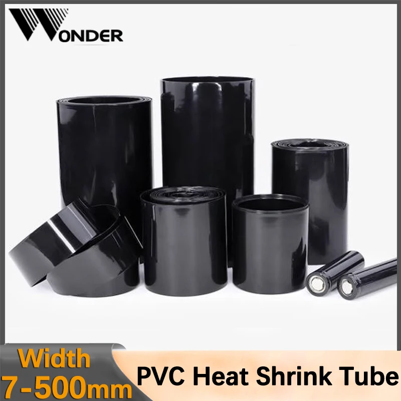 7mm-500mm  PVC Heat Shrink Tube 18650 Lipo Battery Insulated Film Wrap Lithium Case Sleeve Black