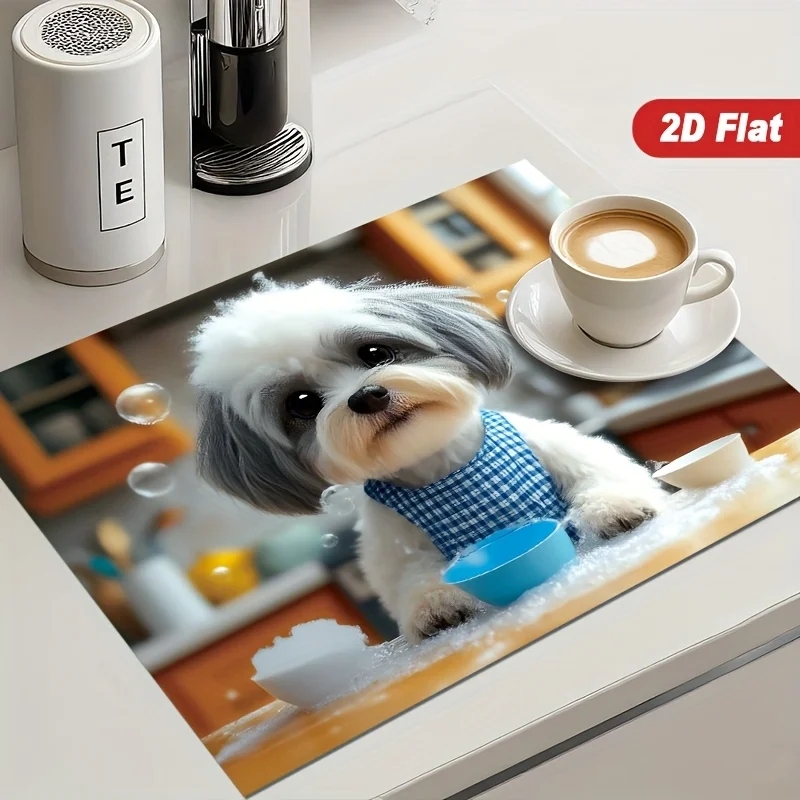 1pc Stove Cover, Blue & White Plaid Dog Design, Non-Slip & Scratch-Resistant Mat, 1pc