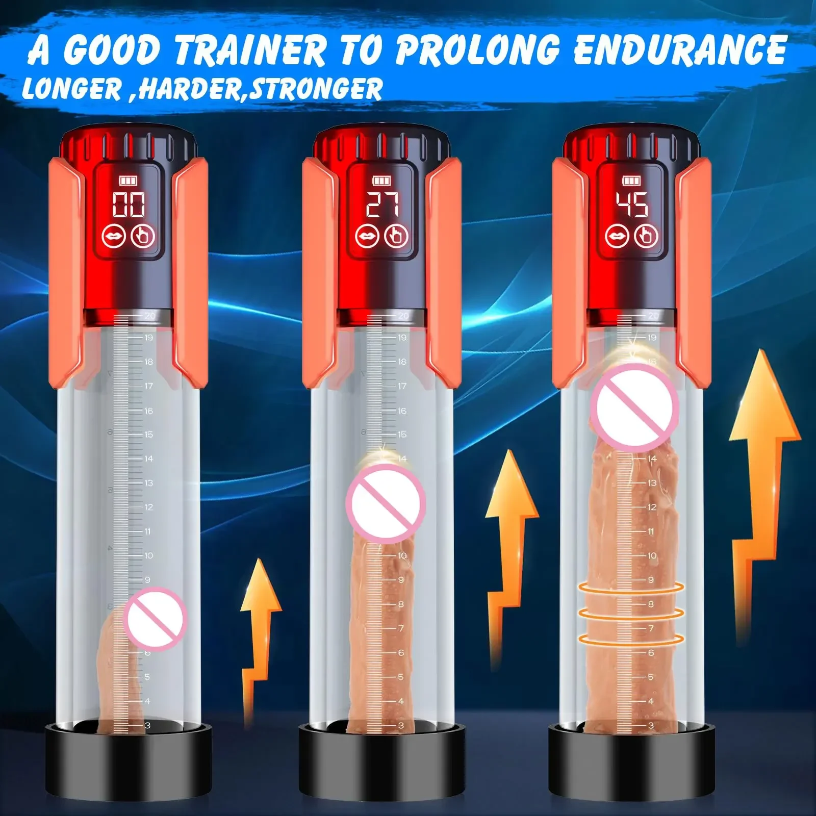 Adult Sex Toys Vibrator Dildo Penis Pump Male Enlargement Vacuum Pump Endurance Trainer Electric 5 Levels Suction USB Charging