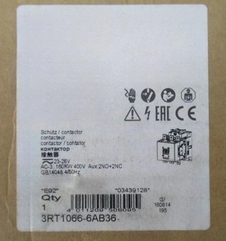 

Абсолютно новый оригинальный силовой контактор 3RT1066-6AB36 3RT1066 6AB36, 160 кВт, 400 В, быстрая доставка