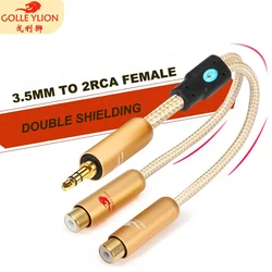 Przewód do konwersji Hifi złącze Mini Jack 3.5mm do podwójnego RCA żeńskiego dla słuchawek Laptop 1/8 Cal 3 .. 5mm kabel splittera 25cm złocenie