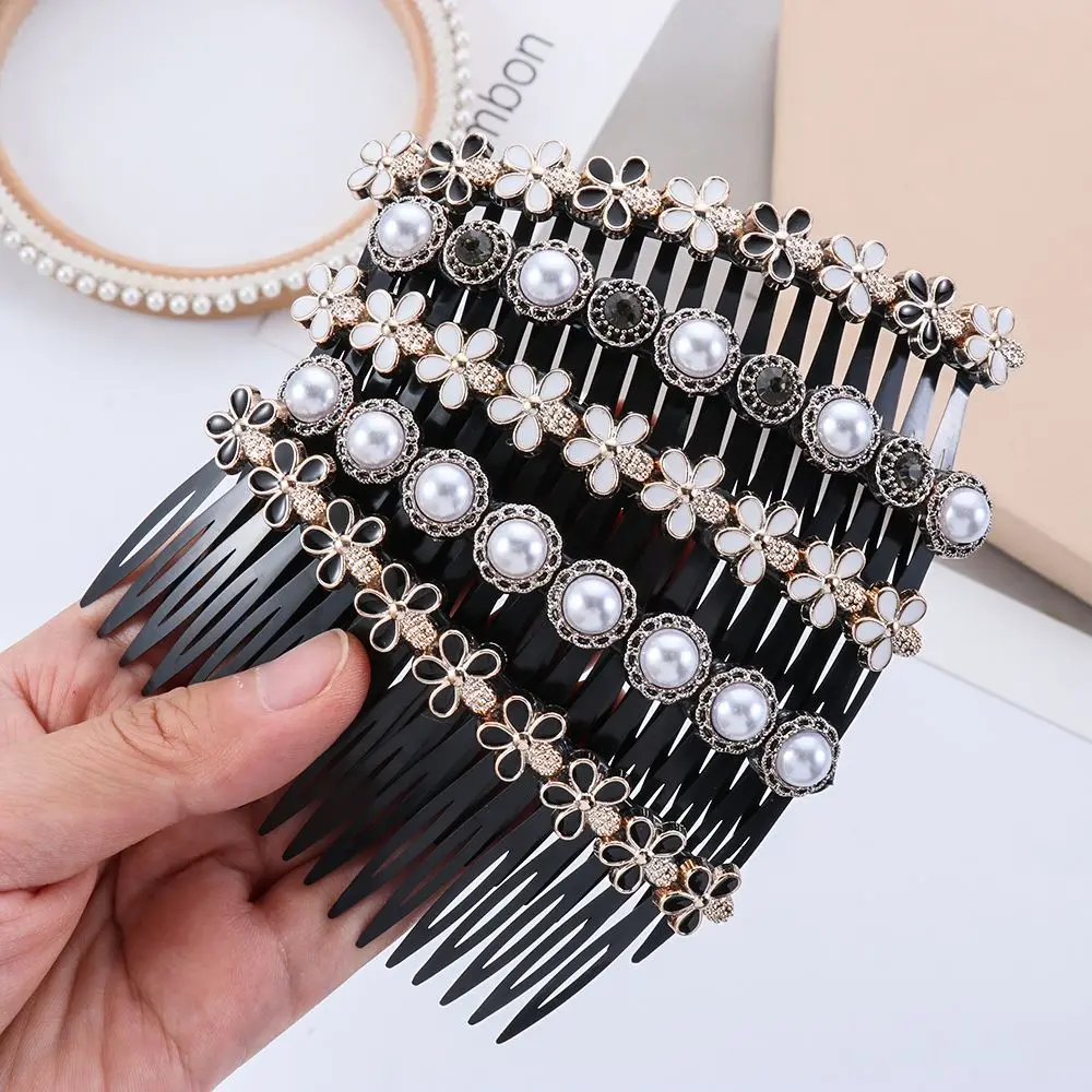 20 Teeth Pearl Flower Hairband Headwear Inserted Hair Comb Hair Clip Bangs Hairpins Rhinestone Buttons Hair Styling Accessories