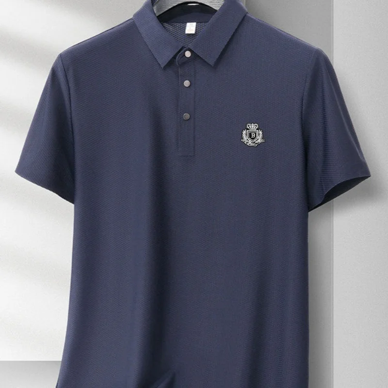 High-End Original Man Short-Sleeved Polo Shirt Lapel Button Letter Embroidery British Style Ventilate Close-Fitting MensClothing